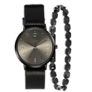 Set aus Edelstahl, schwarz beschichtet, Armbanduhr & Armband (1056670)